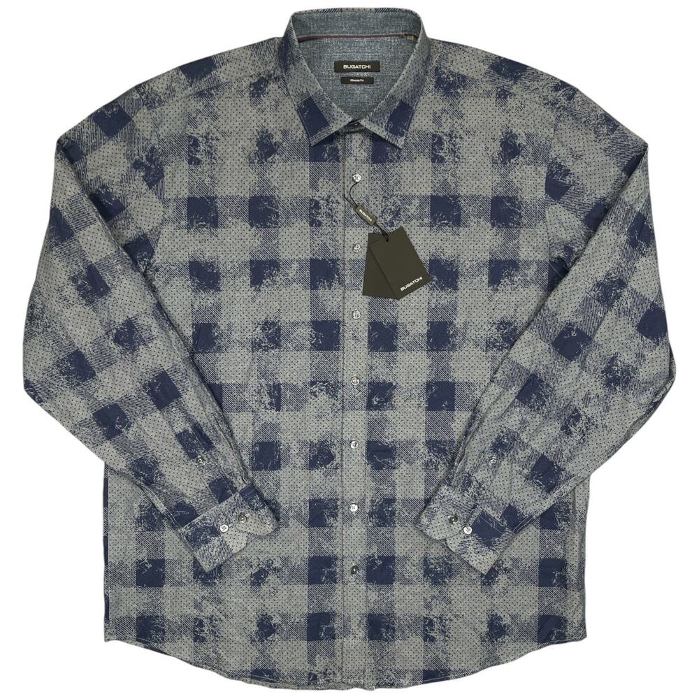 Bugatchi Men’s XXL Classic Fit Long Sleeve Button Shirt Blue Pattern NWT